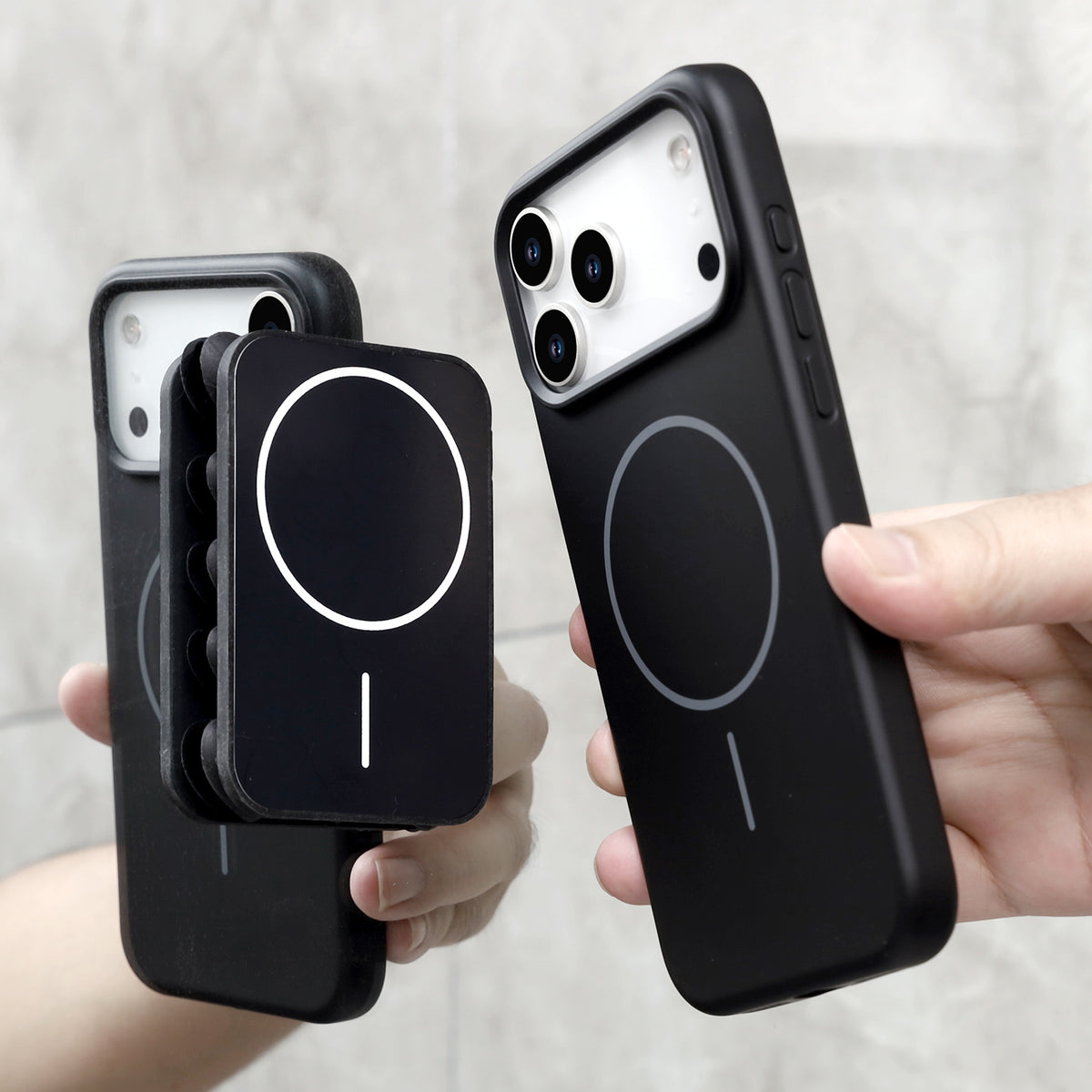 Apple iPhone 17 Pro Hoesje - Zwart - Siliconen Back Cover met Afneembare Hartjes Zuignappen