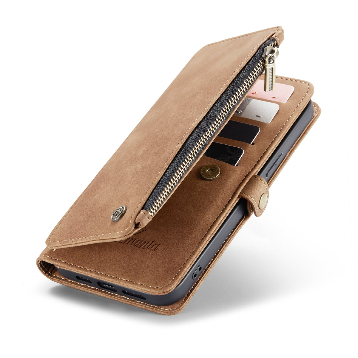 Apple iPhone 15 Pro Hoesje - Sienna Brown - Luxe Portemonnee MagSafe Bookcase met Rits en Telefoonkoord