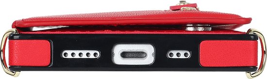Apple iPhone 15 Hoesje - Rood - Luxe Back Cover met Telefoonkoord en Rits