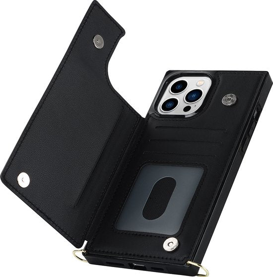 Apple iPhone 14 Pro Max Hoesje - Zwart - Luxe Back Cover met Telefoonkoord en Rits