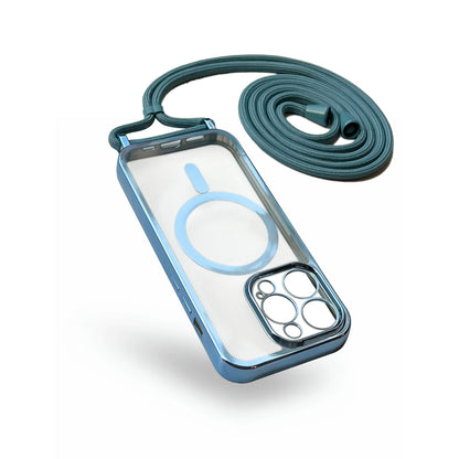 Apple iPhone 14 Pro Hoesje - Blauw - Siliconen MagSafe Back Cover met Telefoonkoord