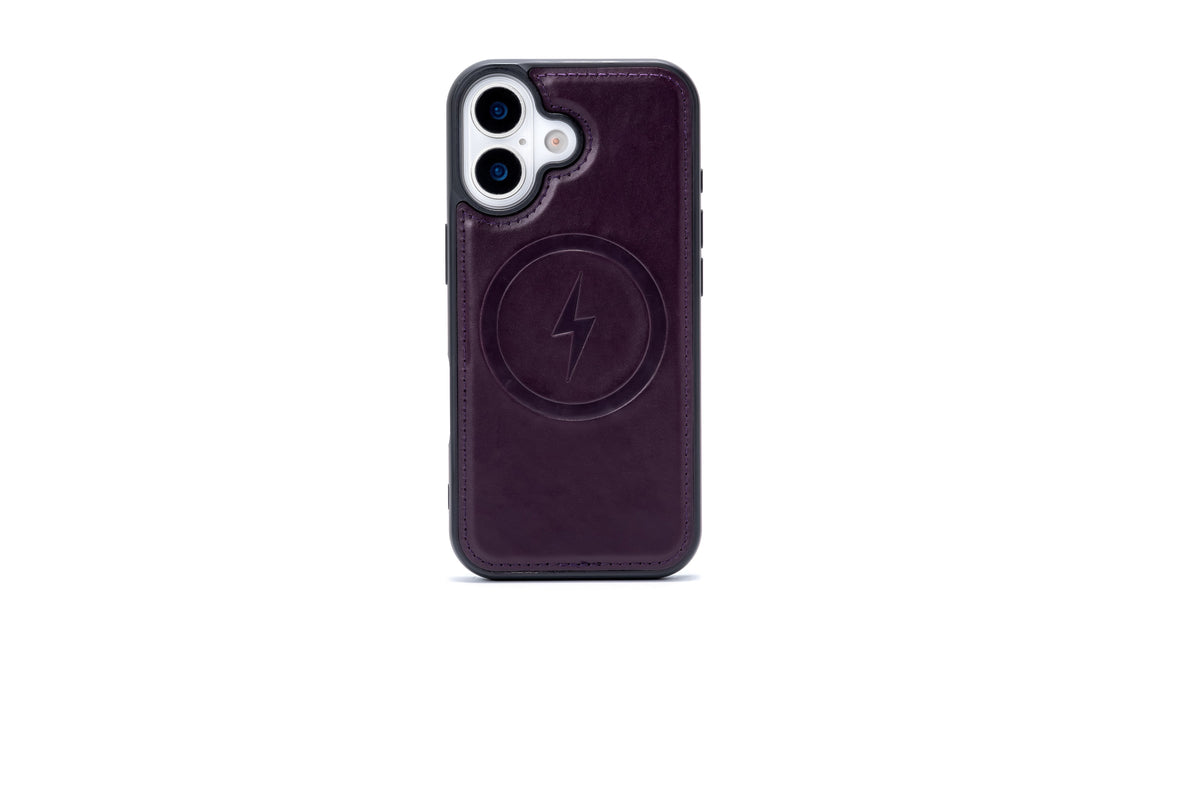 Apple iPhone 17 Case - Dark Purple - Genuine Leather MagSafe Wallet Case