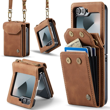 Samsung Galaxy Z Flip 7 FE Case - Sienna Brown - Wallet Case with Phone Strap