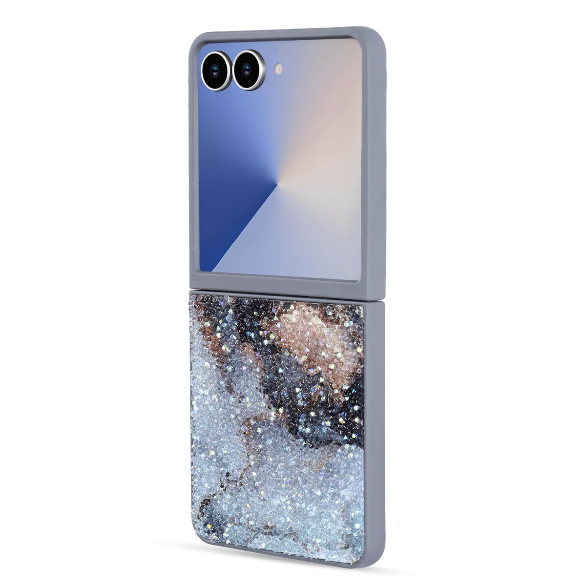 Samsung Galaxy Z Flip 7 Hülle - Grau - Diamant-Marmor-Glitzer-Backcover
