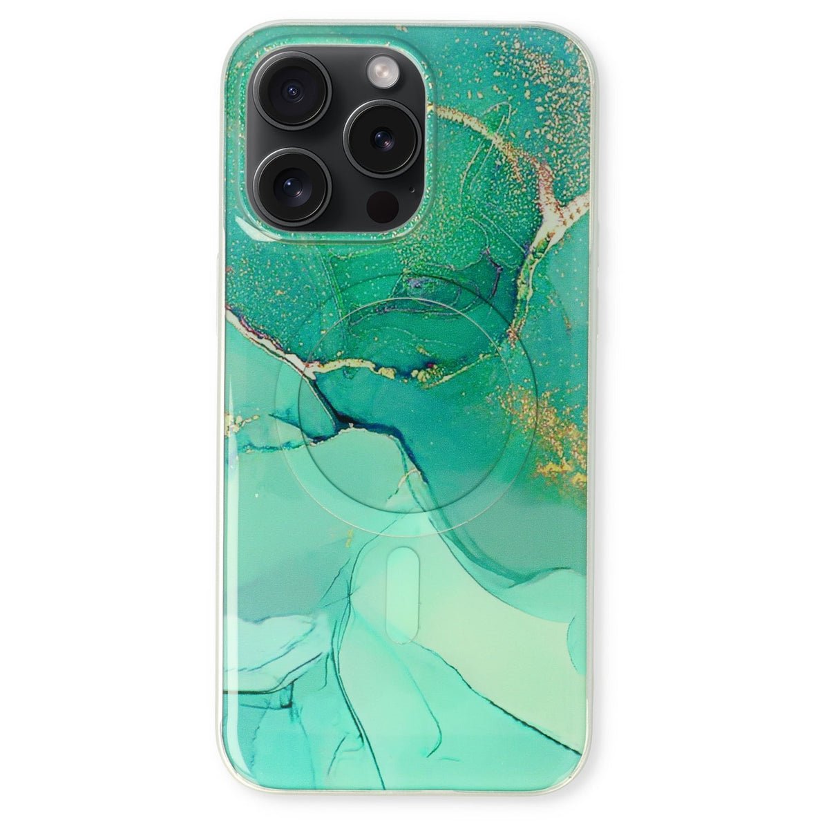 Apple iPhone 15 Pro Max Hoesje - Blauw - Siliconen Marmer MagSafe Back Cover