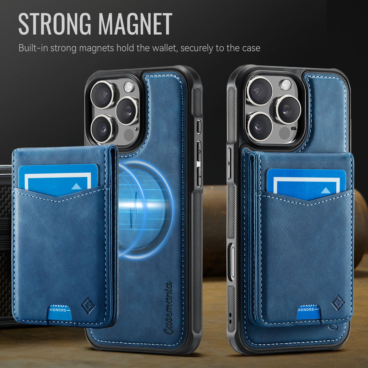 Apple iPhone 16 Pro Hülle - Navy Blue - MagSafe Backcover mit ausziehbarem Kartenfach