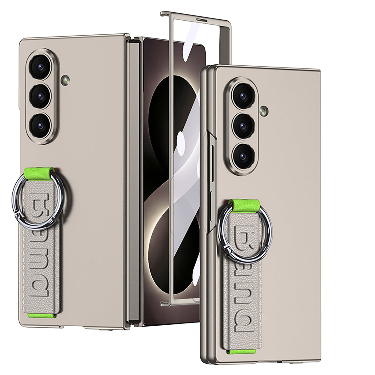 Samsung Galaxy Z Fold8 Ultra Hoesje - Beige - Cover met Handstrap, Ring Houder en Ingebouwde Screenprotector