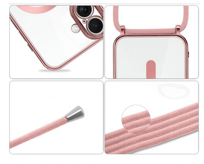 iPhone 17 Hoesje - Rosegoud - Siliconen MagSafe Back Cover met Telefoonkoord