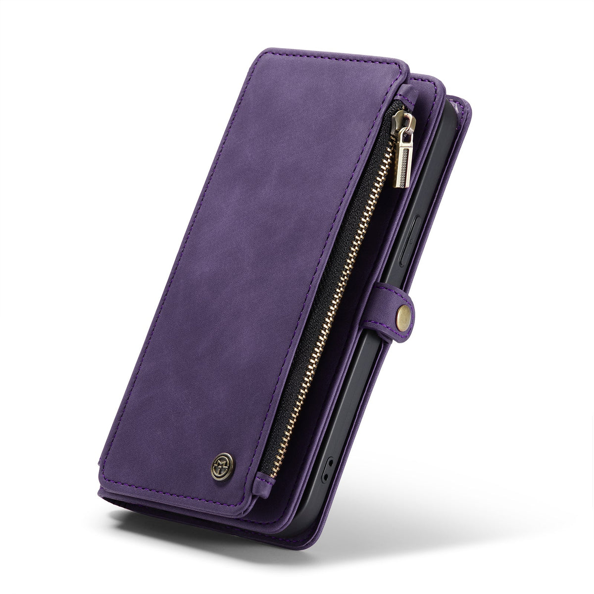 Apple iPhone 15 Pro Hoesje - Dark Purple - Luxe MagSafe Bookcase met Rits en Telefoonkoord