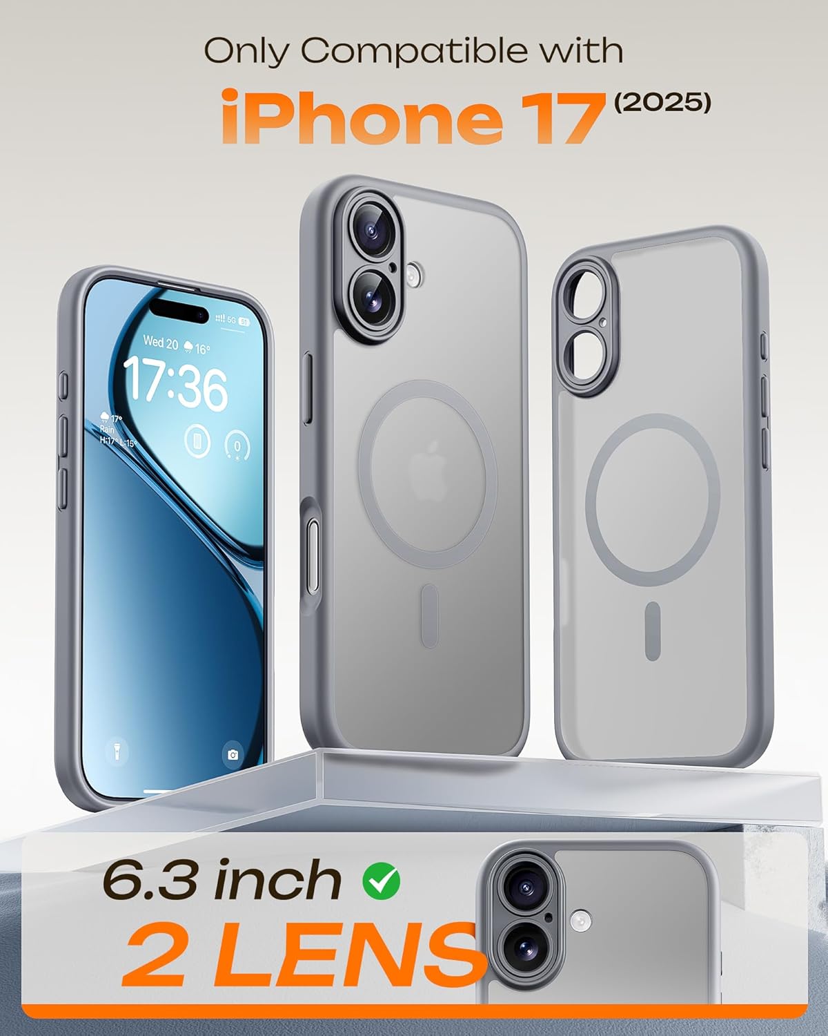 iPhone 17 Hoesje - Grijs - Matte Armor MagSafe Back Cover