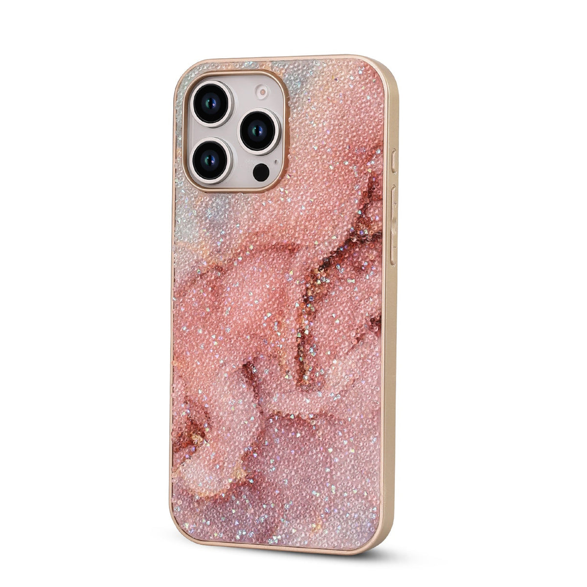 Apple iPhone 16 Pro Hoesje - Roze - Diamant Marmer Glitter Back Cover
