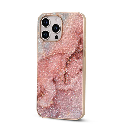 Apple iPhone 16 Pro Hoesje - Roze - Diamant Marmer Glitter Back Cover