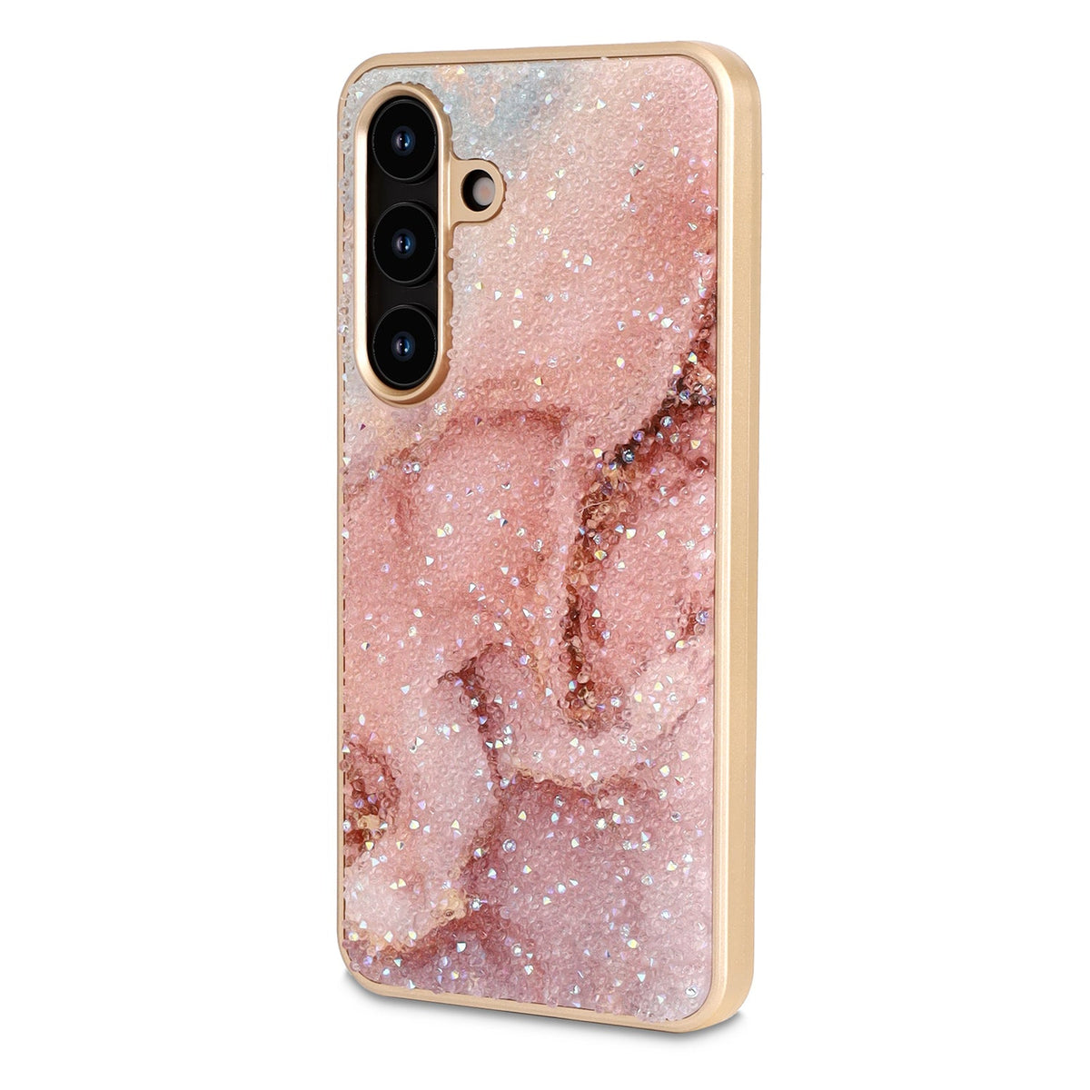 Samsung Galaxy A55 Hoesje - Roze - Diamant Marmer Glitter Back Cover