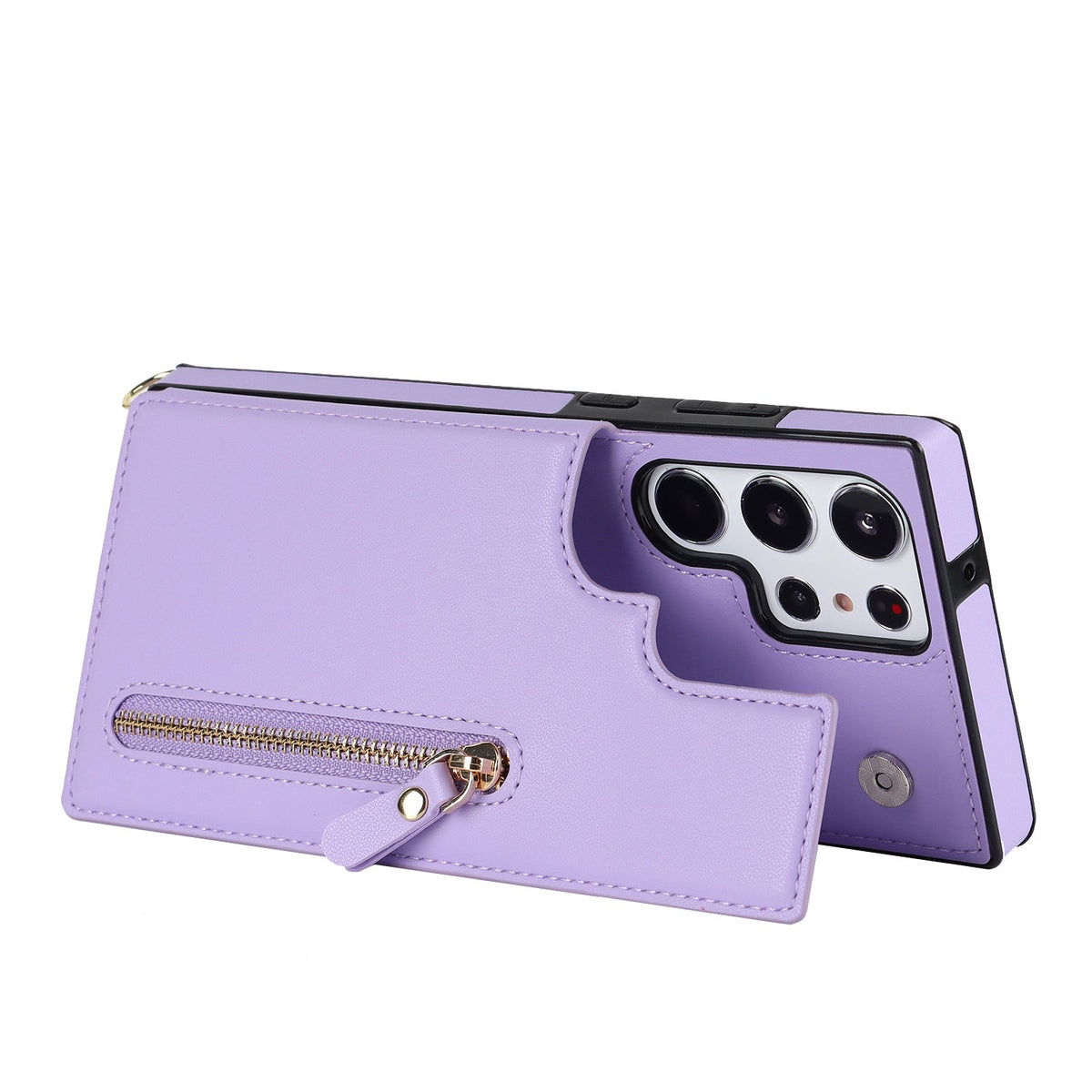 Coque Samsung Galaxy S24 Ultra - Violet - Étui arrière de luxe avec cordon et fermeture éclair