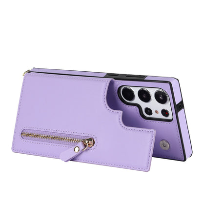 Coque Samsung Galaxy S24 Ultra - Violet - Étui arrière de luxe avec cordon et fermeture éclair