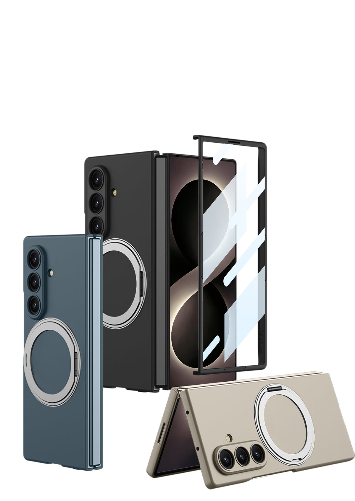 Samsung Galaxy Z Fold8 / Fold 7 Hülle - Grau - Ringhalter Magsafe Cover mit integriertem Displayschutz