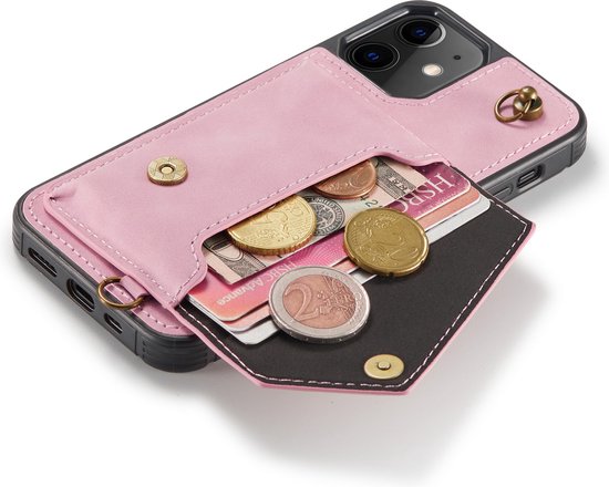 Apple iPhone 12 Case - Pink - Luxury Back Cover with Phone Strap