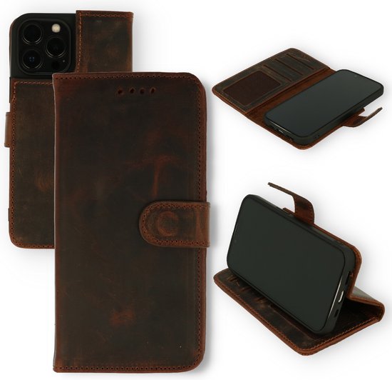 Apple iPhone 13 Pro Case - Dark Brown - Genuine Leather Wallet Case