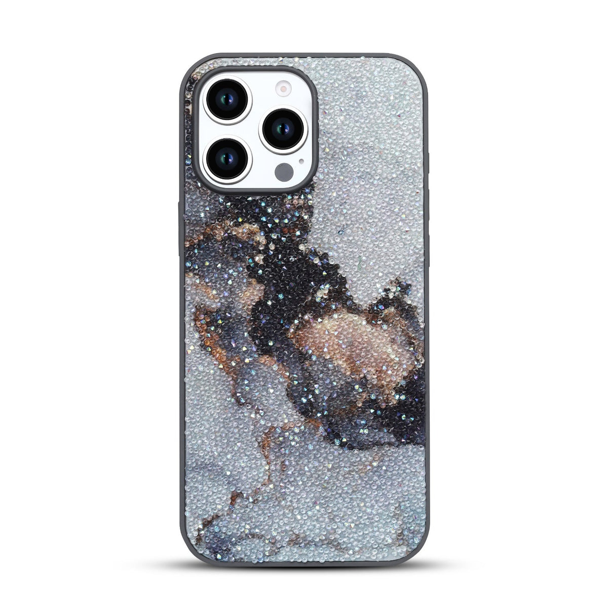 Apple iPhone 16 Pro Hoesje - Grijs - Diamant Marmer Glitter Back Cover