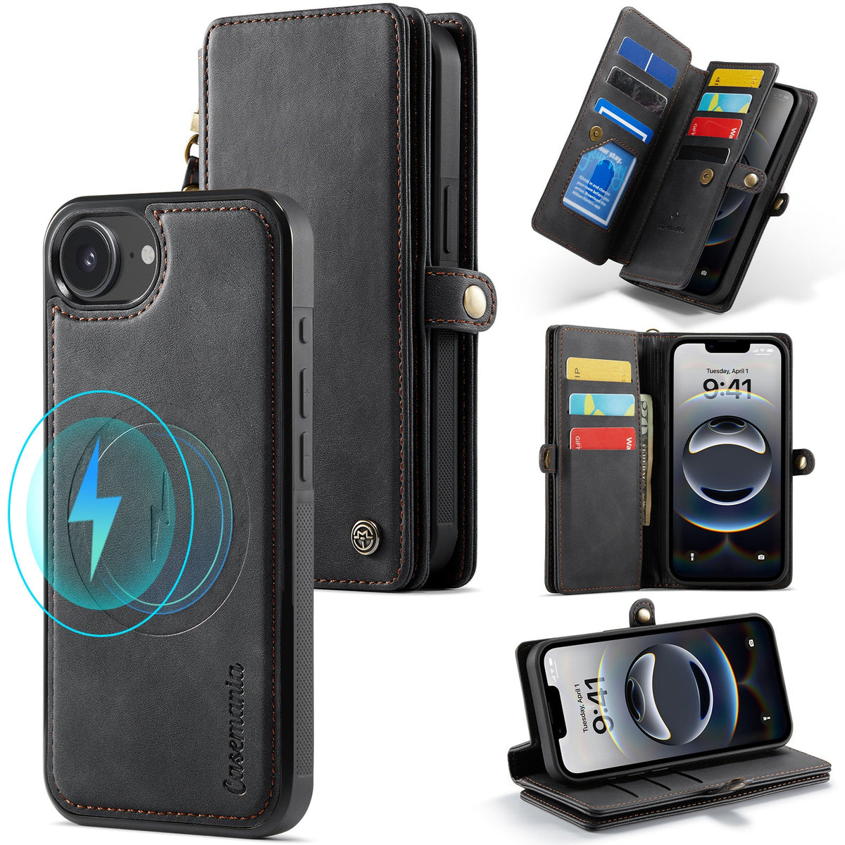iPhone 16e Hoesje - Charcoal Gray - 2 in 1 MagSafe Bookcase