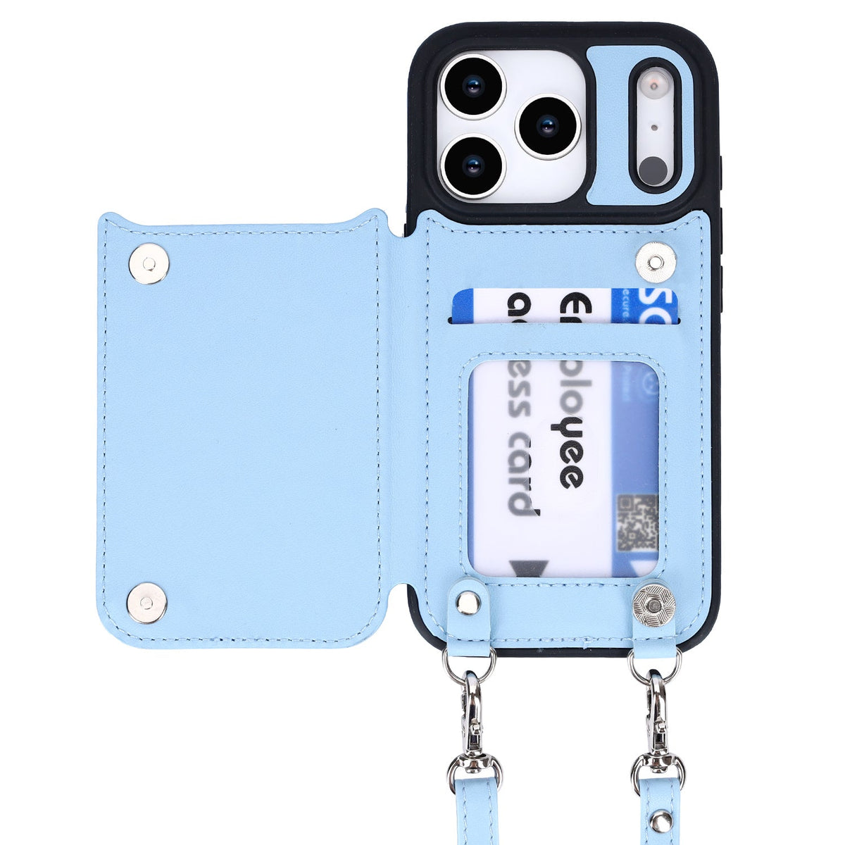 Apple iPhone 18 Pro Hoesje - Licht Blauw - Luxe Back Cover met Telefoonkoord en Rits