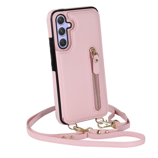 Samsung Galaxy A54 Hoesje - Roze - Luxe Back Cover met Telefoonkoord en Rits