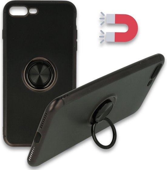 Apple iPhone 7 Plus Hoesje - Zwart - Siliconen Ring Kickstand Back Cover