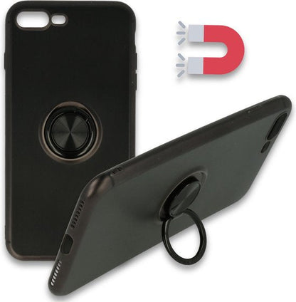 Apple iPhone 7 Plus Hoesje - Zwart - Siliconen Ring Kickstand Back Cover
