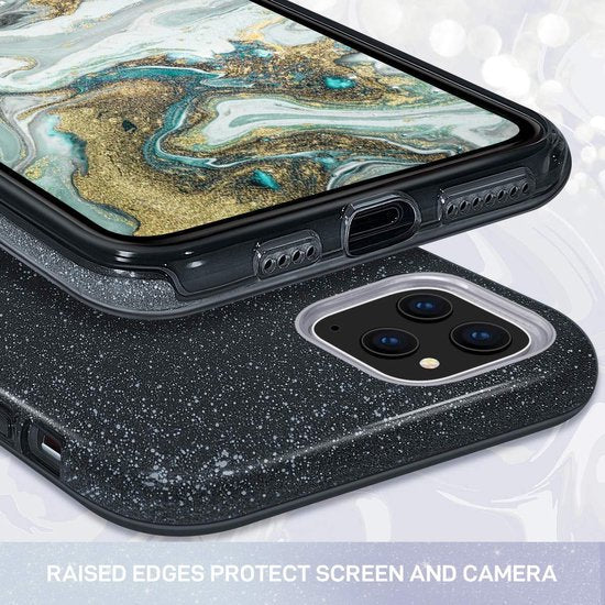 Apple iPhone 12 Hülle - Schwarz - Glitzer-Backcover