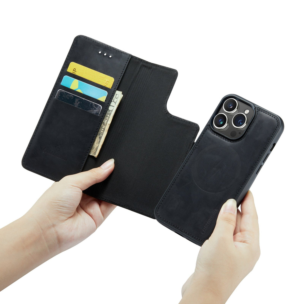 Apple iPhone 15 Pro Case - Charcoal Gray - Genuine Leather 2-in-1 MagSafe Wallet Case