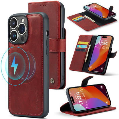 Apple iPhone 15 Pro Hoesje - Crimson Red - Echt Leren 2 in 1 MagSafe Bookcase