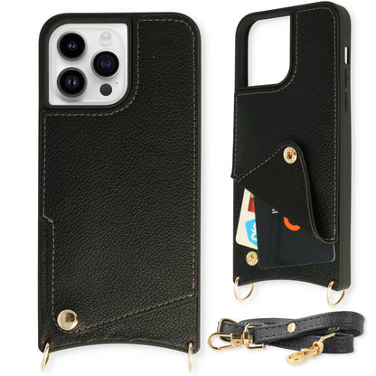 Apple iPhone 13 Pro Hoesje - Zwart - Back Cover met Pols Bandje en Telefoonkoord
