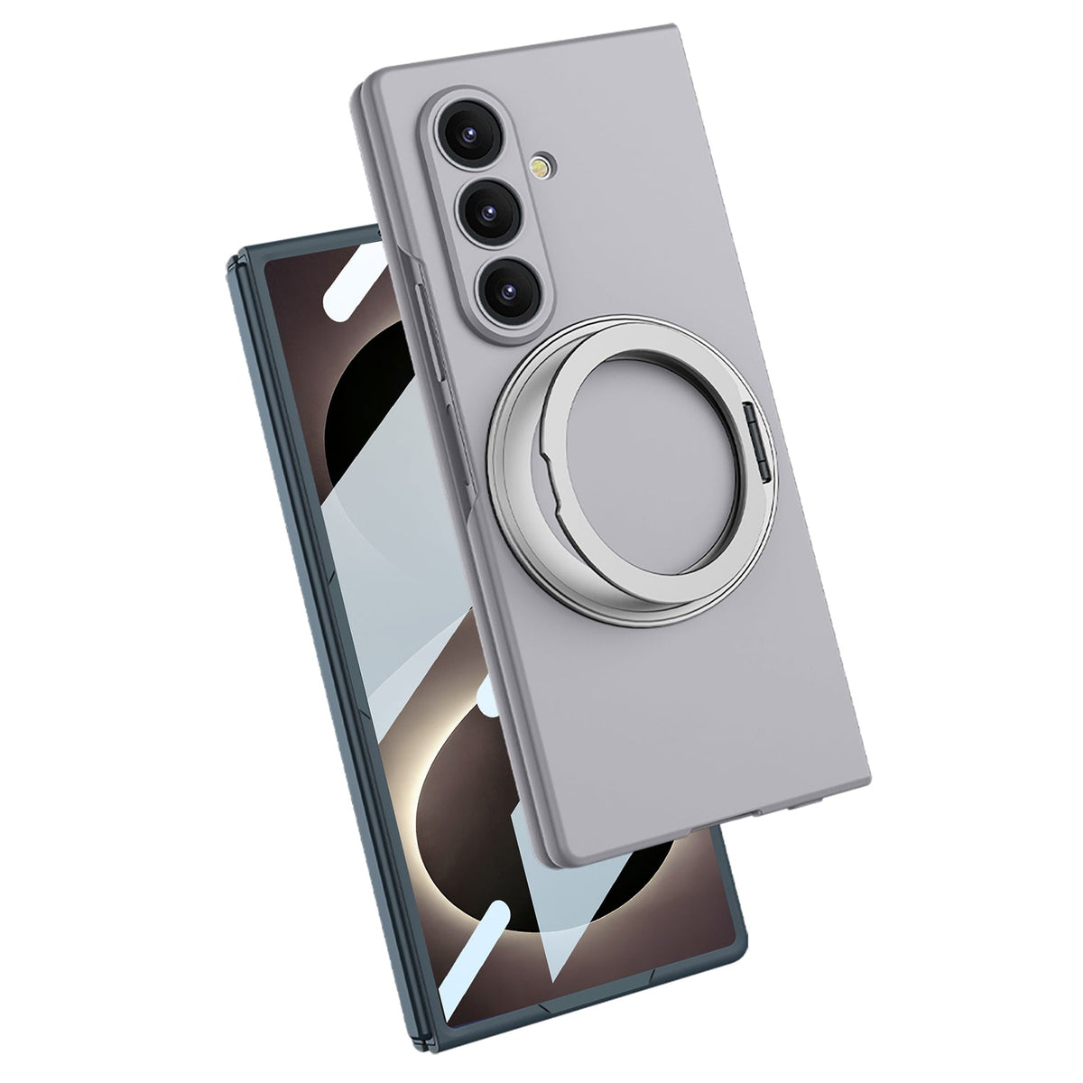 Samsung Galaxy Z Fold8 Ultra Hoesje - Grijs met Kickstand - Ringhouder Magsafe Cover met Ingebouwde Screenprotector