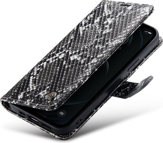 Apple iPhone 12 Hoesje - Zwart - Slangen Bookcase
