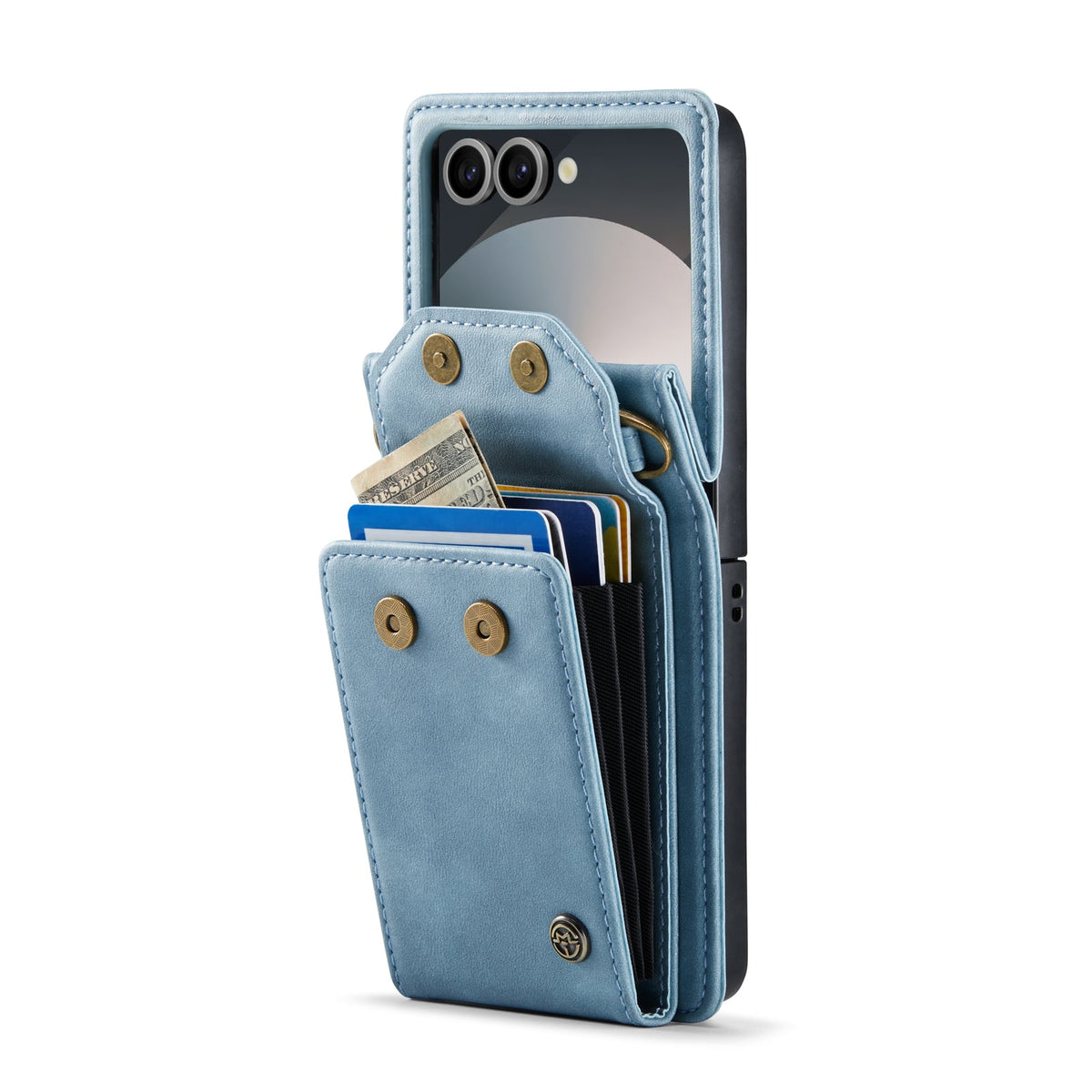 Samsung Galaxy Z Flip 7 Hoesje - Aqua Blue - Portemonnee Bookcase met Telefoonkoord