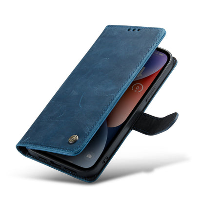 iPhone 14 Plus Case - Blue - Genuine Leather Wallet Case