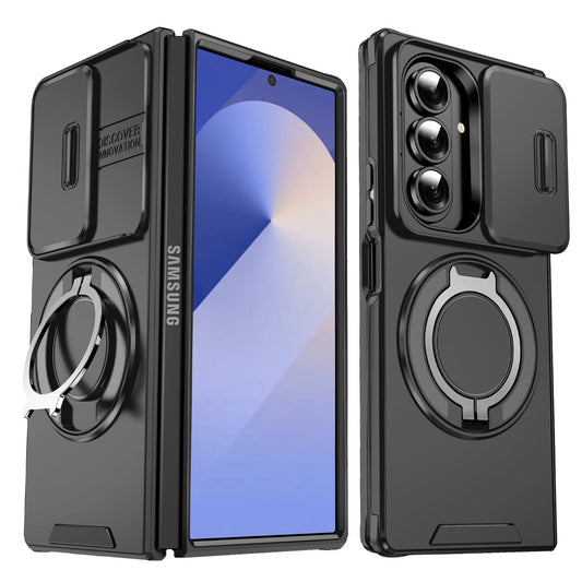 Samsung Galaxy Z Fold 7 Hoesje - Zwart - Siliconen Camera Ringstand Back Cover