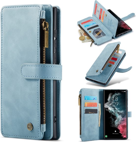 Samsung Galaxy S23 Ultra Hoesje - Aqua Blue - Luxe Bookcase met Rits