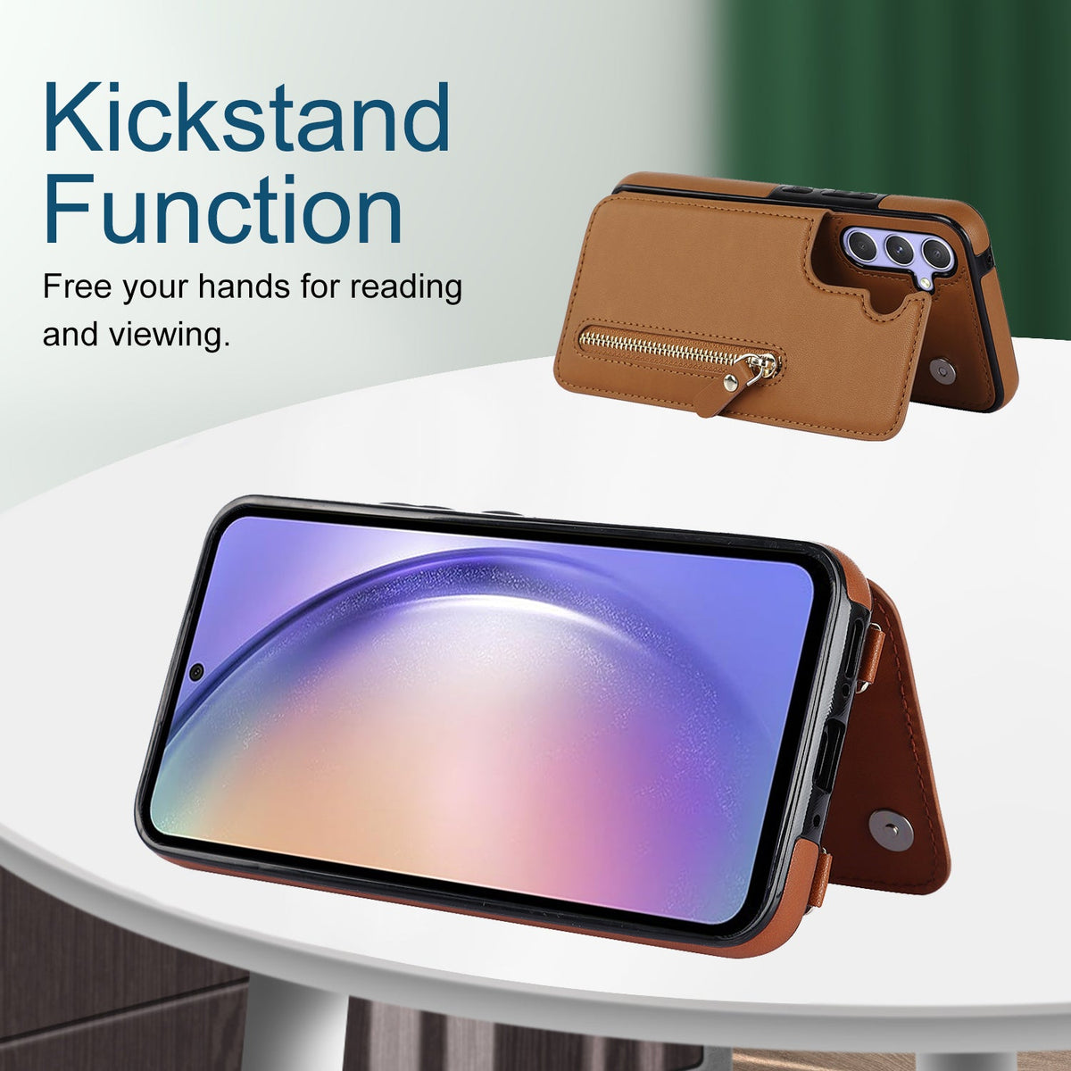Samsung Galaxy A14 4G Hoesje - Bruin - Luxe Back Cover met Telefoonkoord en Rits