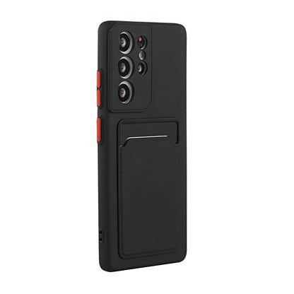 Samsung Galaxy S23 Ultra Hoesje - Zwart - Siliconen Back Cover met Pasjeshouder