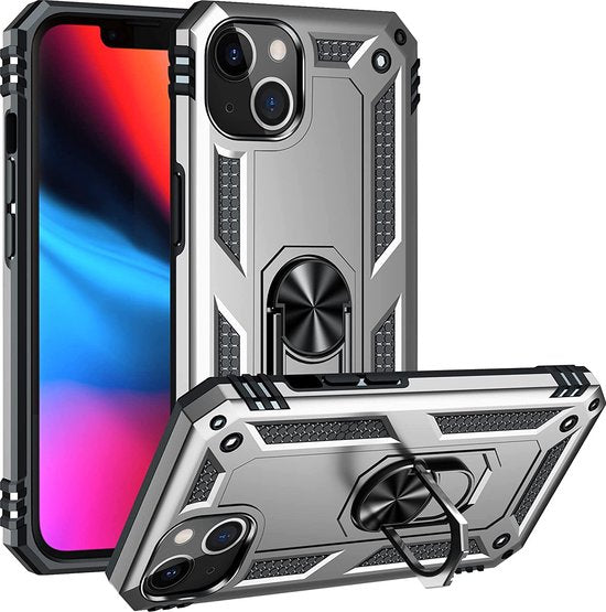 Apple iPhone 14 Hoesje - Grijs - Armor Kickstand Back Cover
