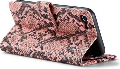 Apple iPhone 7 Hülle - Rosa - Schlangenprint Klapphülle