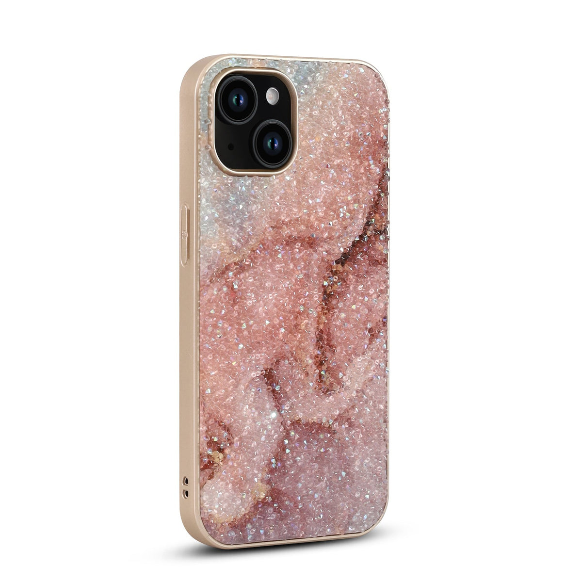 Apple iPhone 15 Hoesje - Roze - Diamant Marmer Glitter Back Cover