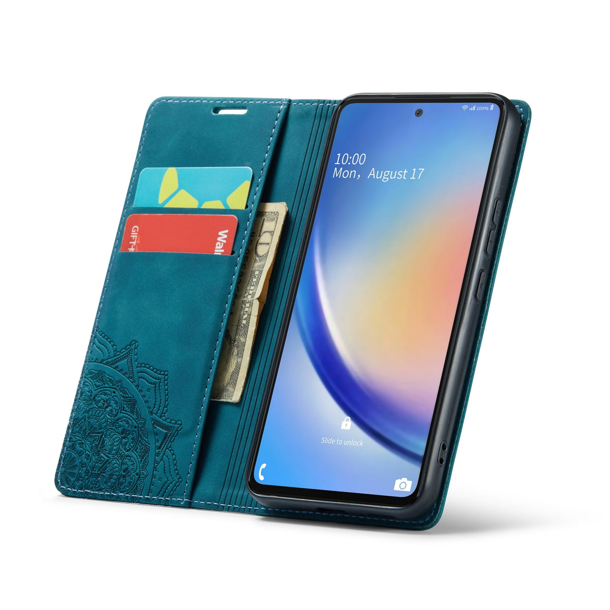 Samsung Galaxy A14 4G Hoesje - Emerald Green - Mandala Dunne Bookcase