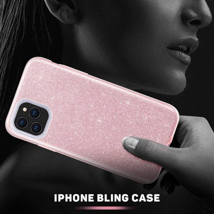 Apple iPhone 12 Hoesje - Roze - Glitter Back Cover