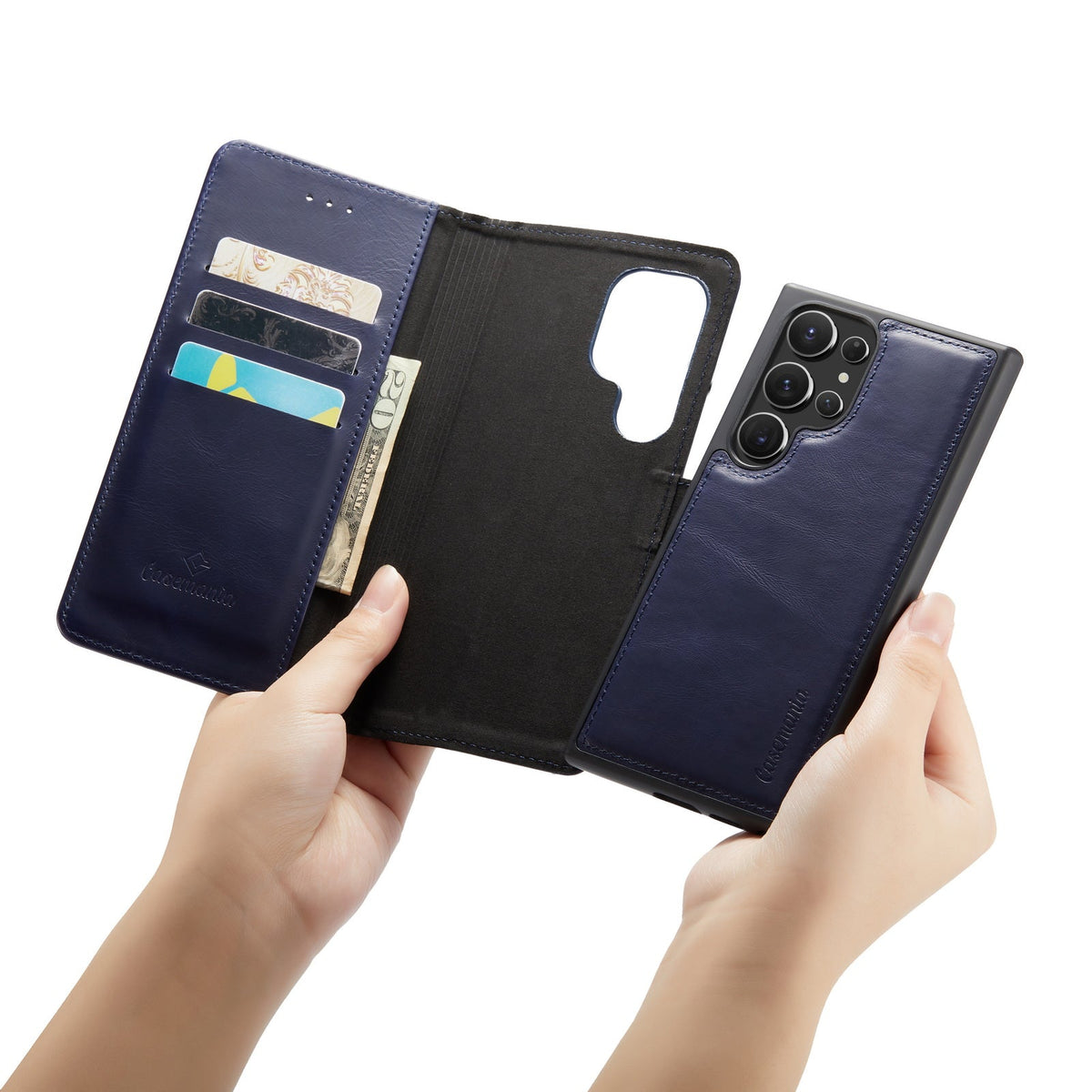 Samsung Galaxy S24 Ultra Hoesje - Navy Blue - Echt Leren 2 in 1 Bookcase