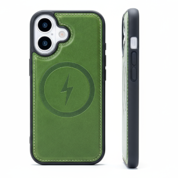Apple iPhone 17 Case - Olive Green - Genuine Leather MagSafe Back Cover