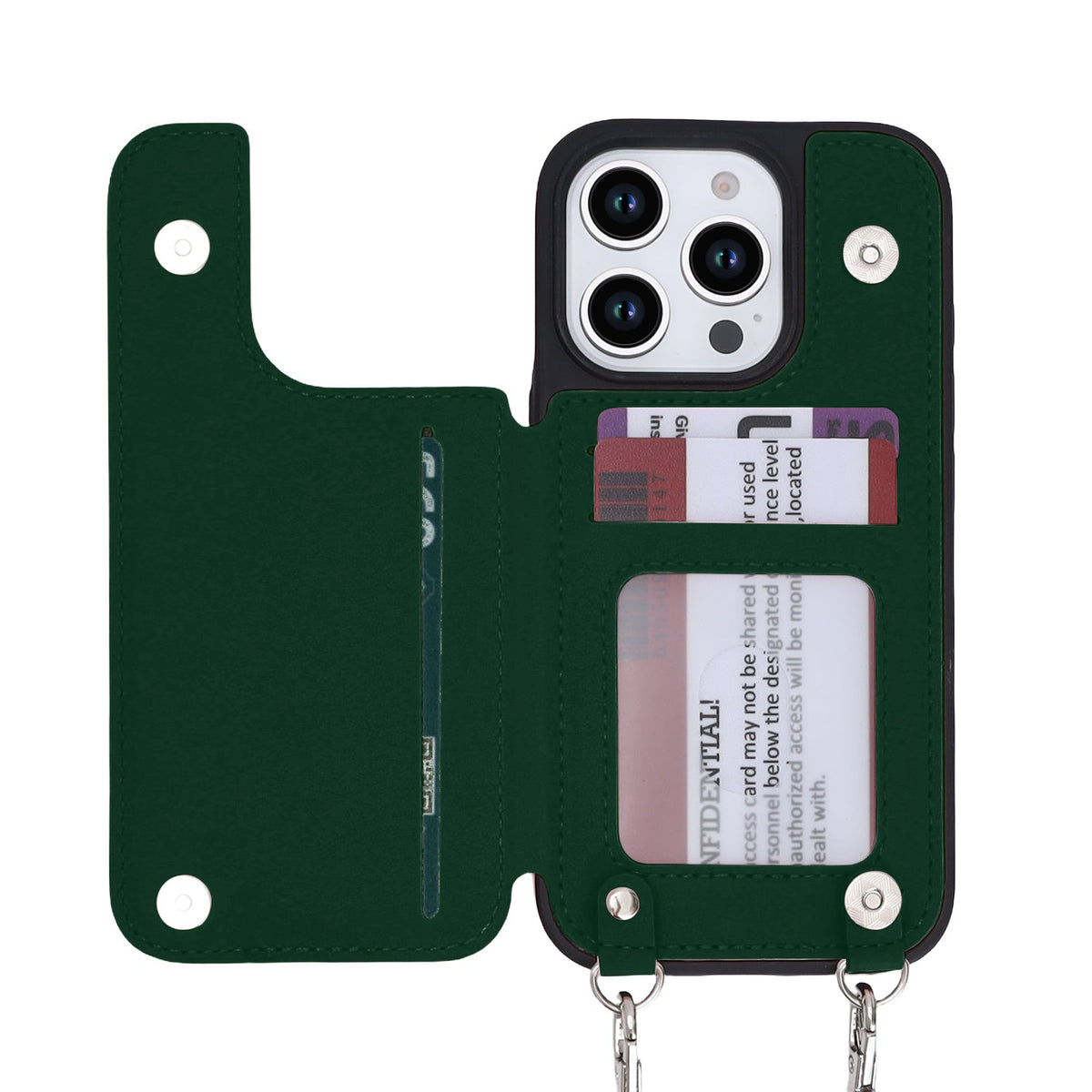 Apple iPhone 16 Pro Hoesje - Groen - Luxe Back Cover met Telefoonkoord en Rits