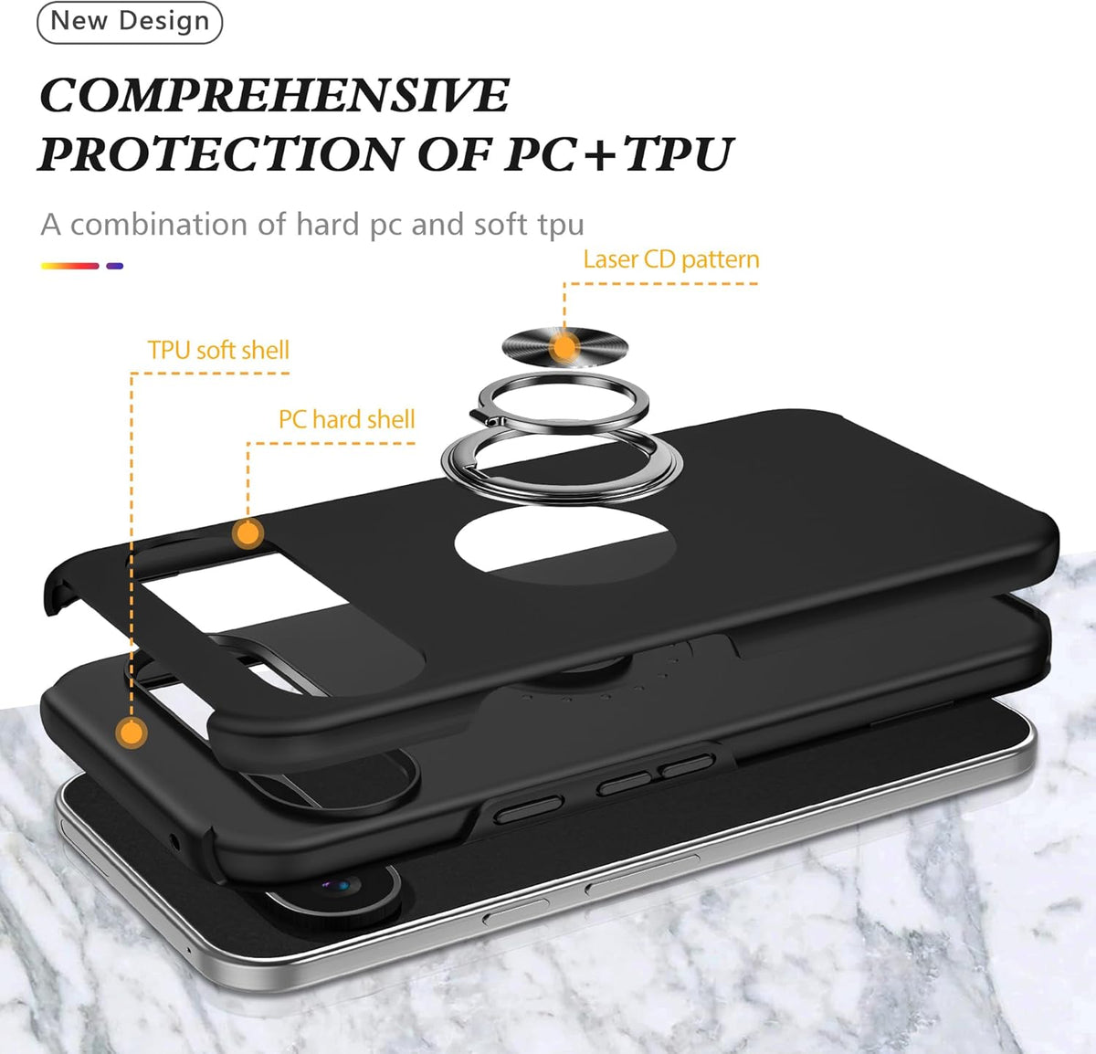 Google Pixel 9 Pro XL Hoesje - Zwart - Ring Kickstand Back Cover
