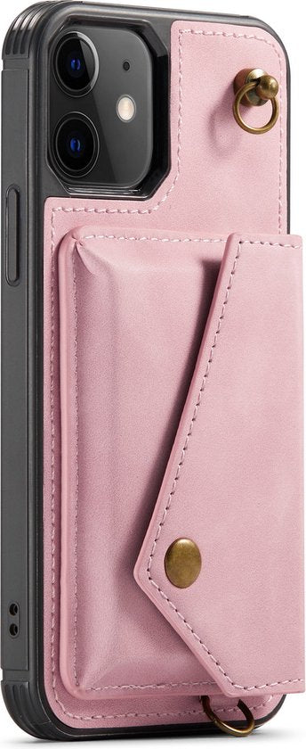 Apple iPhone 12 Case - Pink - Luxury Back Cover with Phone Strap